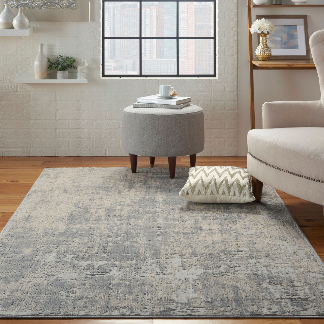 Mistana Genevrier Abstract Area Rug Ivory/Silver Rectangle 240 x 320cm