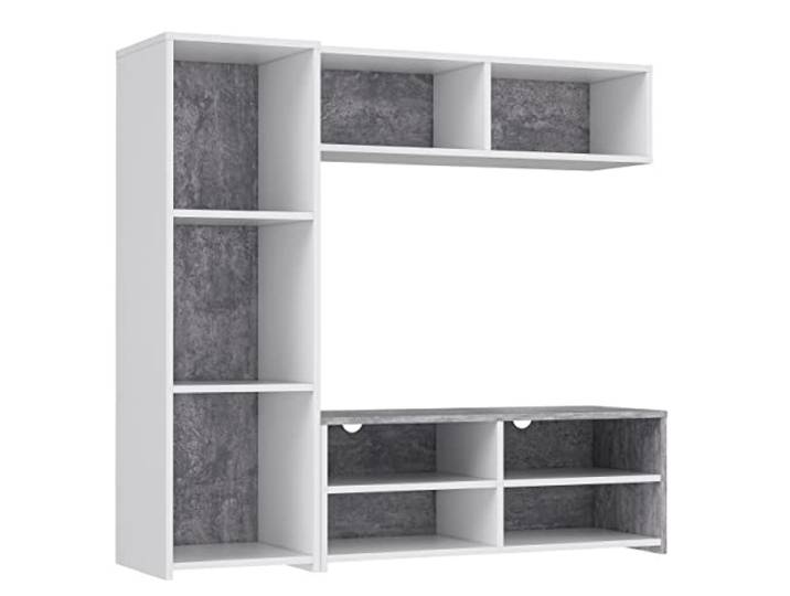 Newroom Wohnwand Betonoptik Lichtgrau modern Anbauwand Wohnzimmer