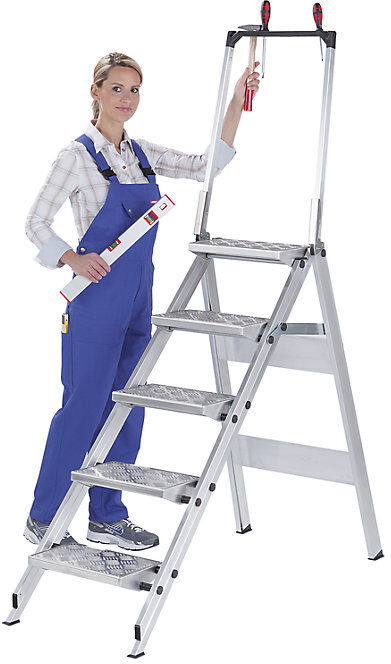 kaiserkraft Alu-Klapptreppe, Stufen Alu mit PVC-Belag, mit Sicherheitsbügel, 3 Stufen
