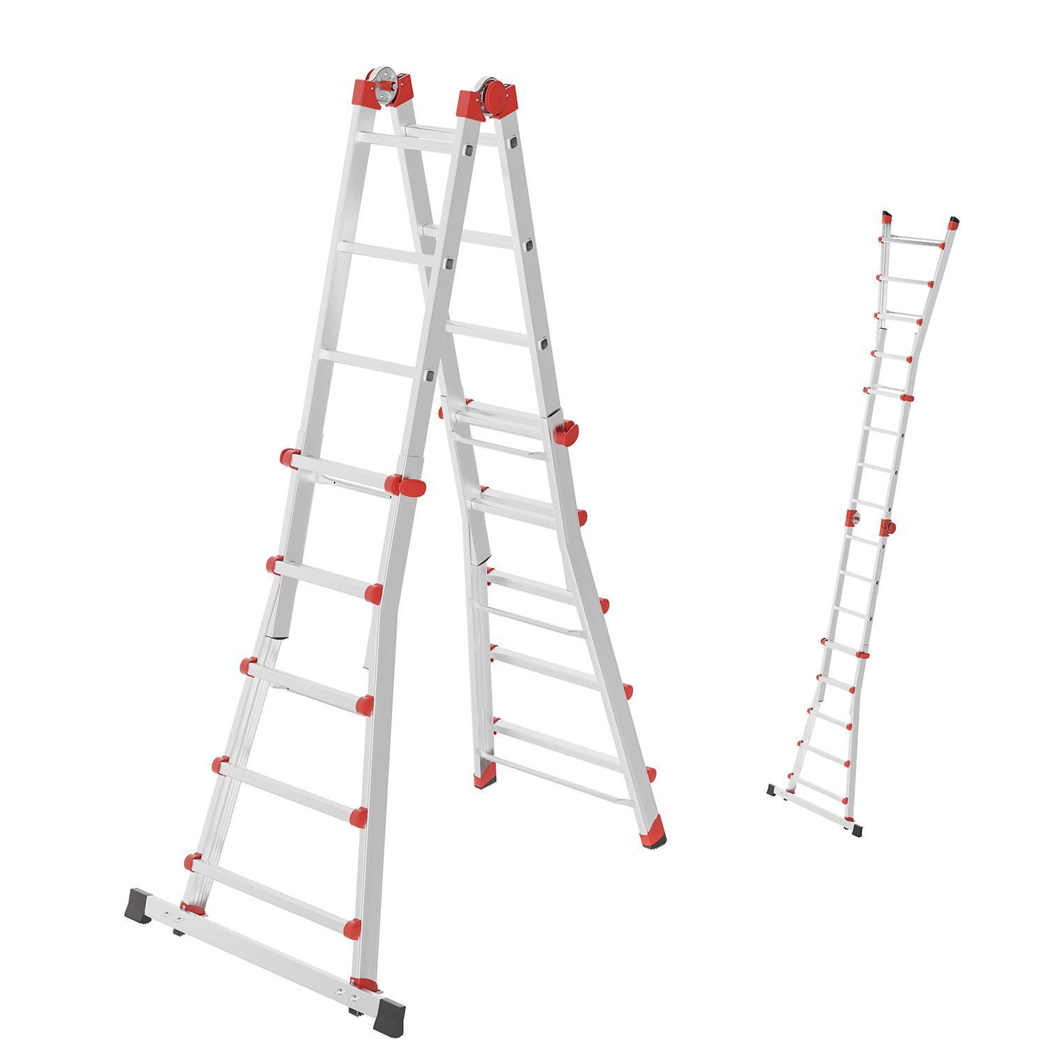 Hailo M80 aluminium multifunctionele schuifladders met 4 x 5 treden, zilver