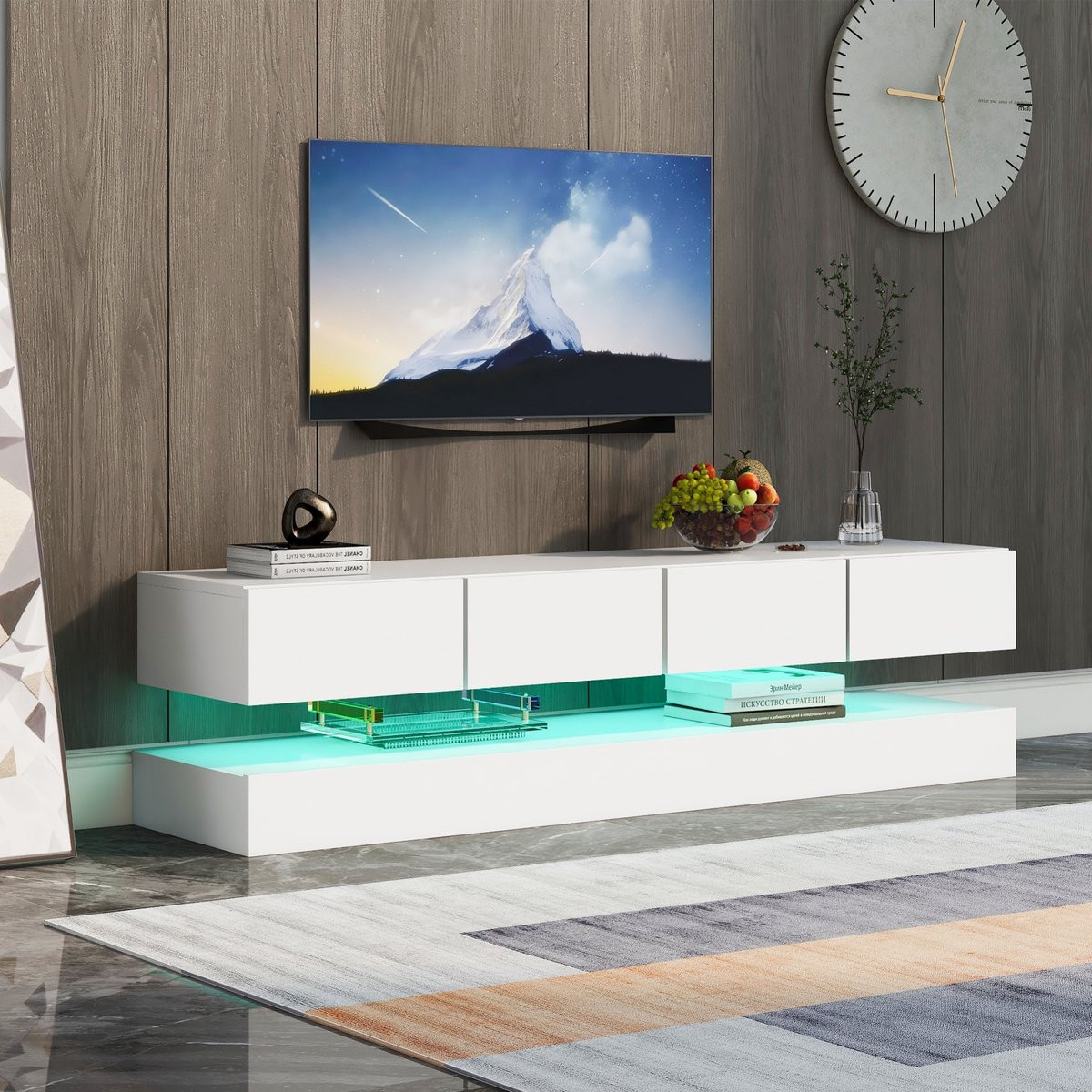Sweiko TV-meubel met LED-verlichting en 4 laden - Wit - Wandgemonteerd