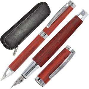 Online Schreibset Nature Style Rosewood 31177, 2-teilig, Kugelschreiber & Füller aus Rosenholz im Echtleder-Etui