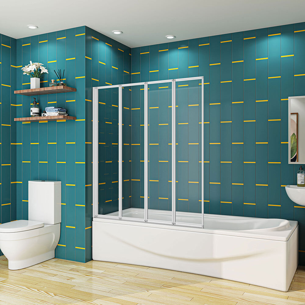 Belfry Bathroom Idalia 1400mm Height 4 Folding Pivot Shower Bath Screen Panel, Framed Color Optional White 1000 cm