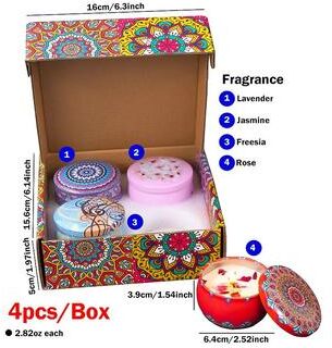 Inspire Select 4 Piece Scented Candle Gift Set Islamic Arabian Pattern Jar Candles, Smokeless Romantic Aromatherapy Decor 4 Pcs set