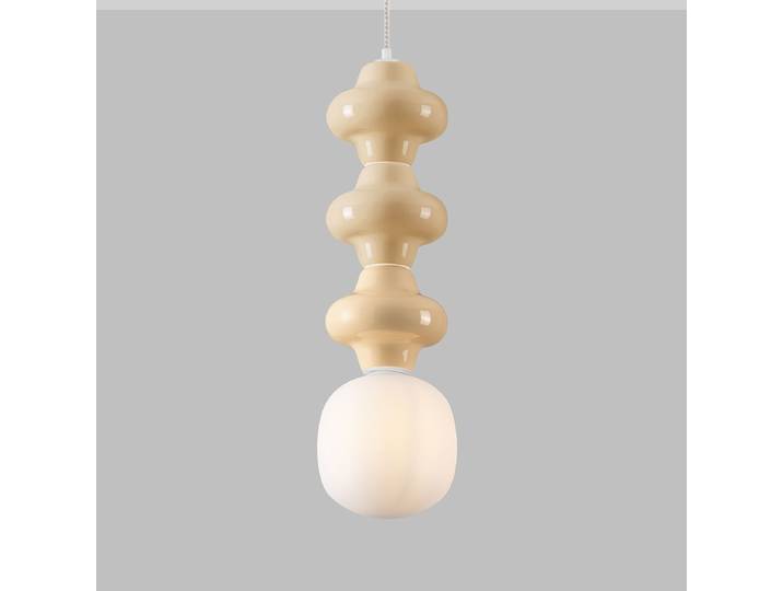 Suspension Clio type C Ø 18cm Beige/Beige céramique / verre opale LED G9