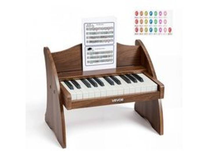 VEVOR Clavier de Piano Électronique Enfant 25 Touches Piano Électronique en Bois Mini Jouet Musical Éducatif pour Tout-petits Garçons Filles, avec Double Alimentation, Volume Réglable, Couleur Noyer