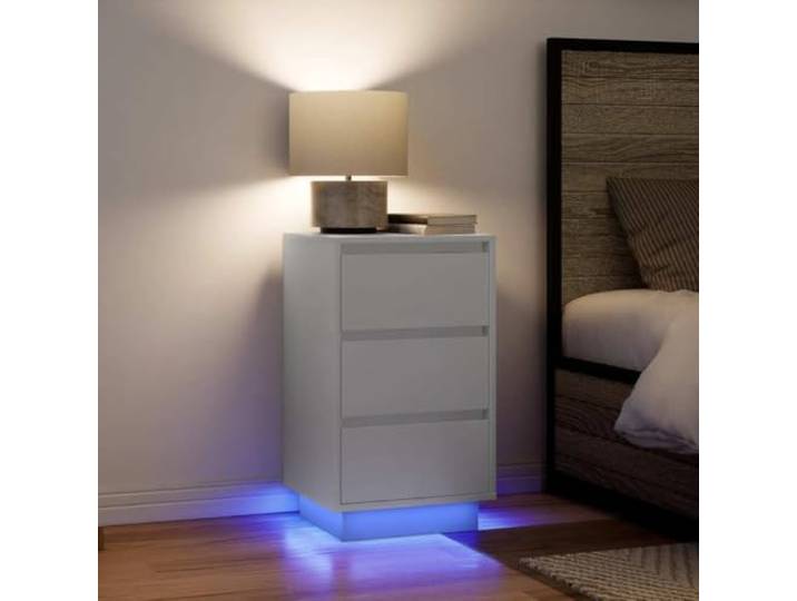 HEFZGDB Nachttisch mit LED-Beleuchtung Weiß 38x34x65 cm, RGB-Lichtsteuerung und robuster Holzwerkstoffplatte für Stauraum