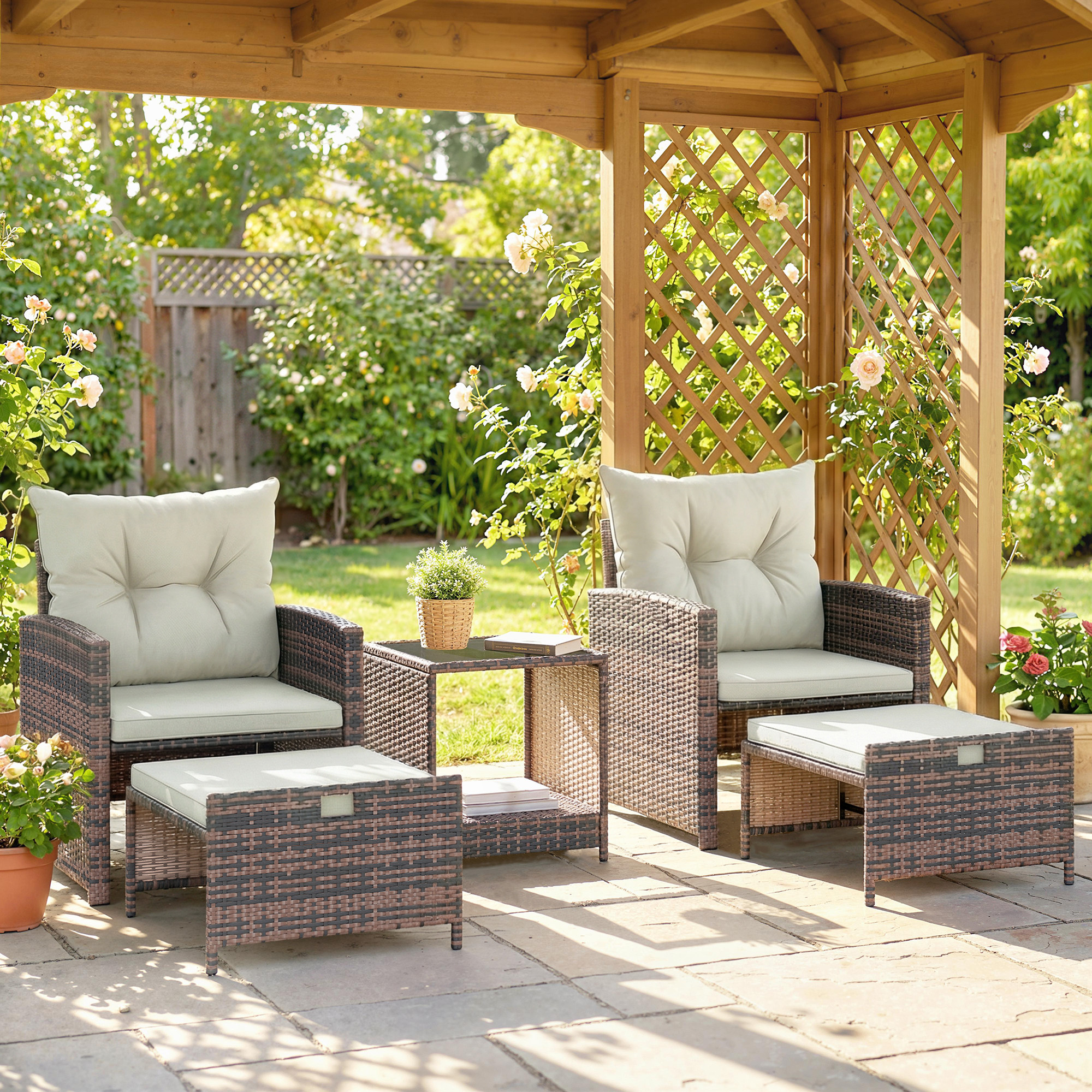 Outsunny Set Salotto da Giardino Mobili da Giardino 5 Pezzi Salvaspazio Marrone   Aosom Italy