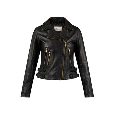 Bikerjacke 7ELEVEN "SERENATA", Damen, Gr. 44, schwarz, Obermaterial: 100% Lammleder LEL. Futter: 100% Polyester PES. 100% Polyester PES., uni, slim fit, V-Ausschnitt, Jacken, mit Ziernähten