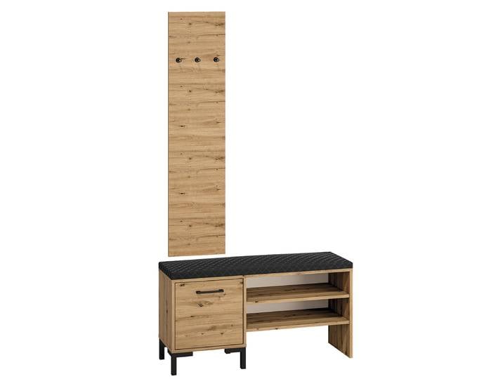 Meuble entrée petit porte-manteau et banc à chaussures 1 porte Liora Bois
