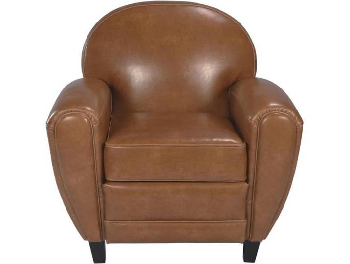 Fauteuil - RENDEZ VOUS DECO - Club camel - Cuir - Marron - Relaxation