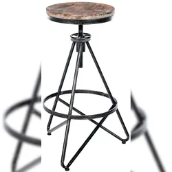 Décoshop26 - Verstellbarer Barhocker x1 aus Massivholz und silberfarbenem Metall - Vintage-Industrie-Werkstattstil 10_0005822 10_0005822