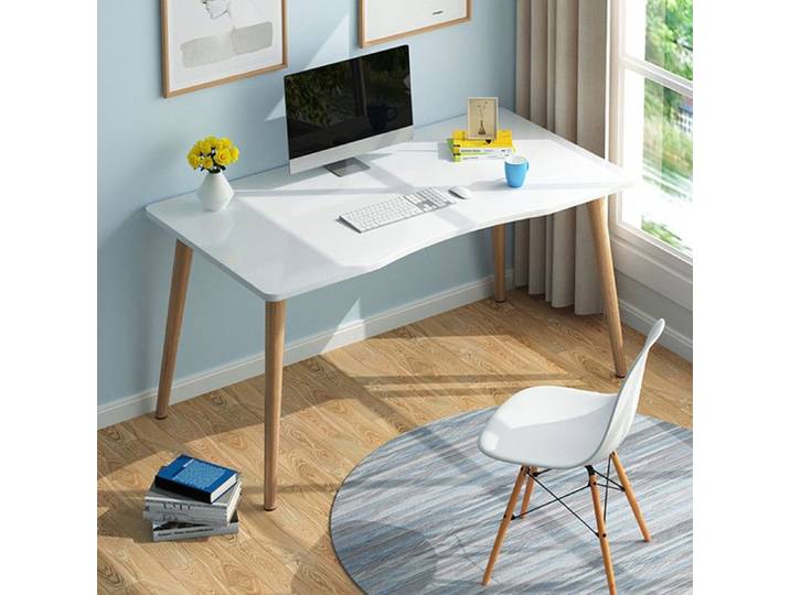 bureau en bois - bureau d'ordinateur - RINUA - Plateau de table en bois massif - Style nordique - 100x60x73cm - Blanc