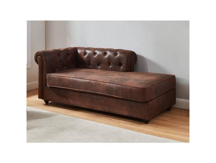 Méridienne droite chesterfield en microfibre aspect cuir vieilli SHIREL