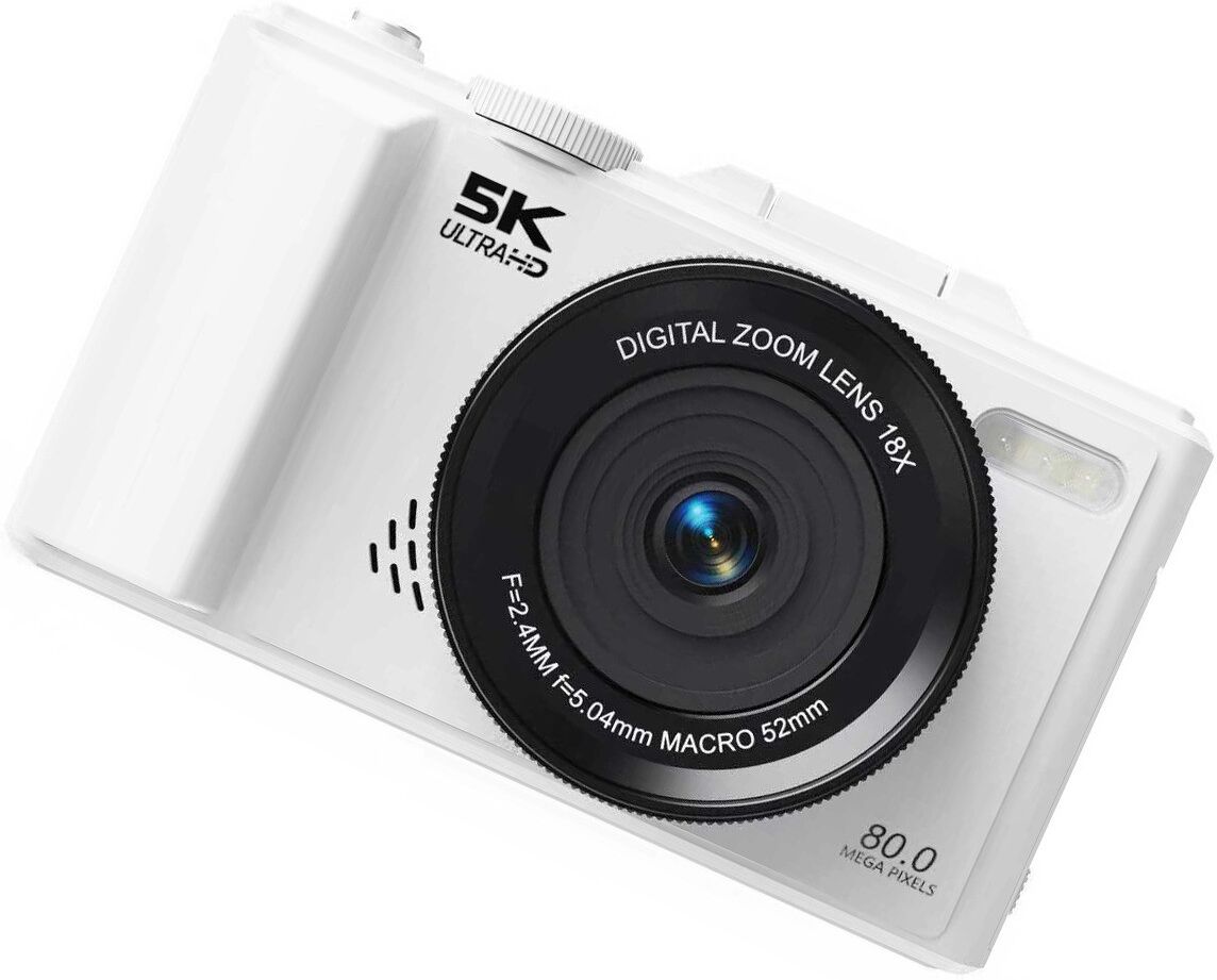 INF Retro Micro-Single Mirrorless Kamera mit 180° Klappdisplay, 75MP, 5K-Video, WiFi und AF-Autofokus Weiß