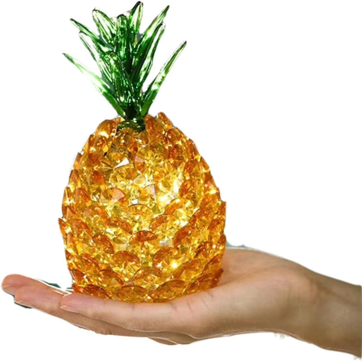 Geel glazen ananas beeldje voor interieur decoratie