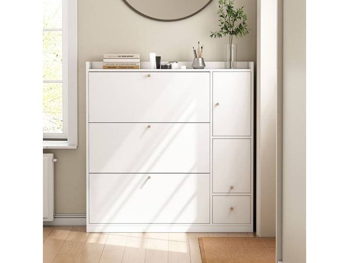 Armoire à chaussures 3 tiroirs + banc rabattable Blanc 119×24×122 cm