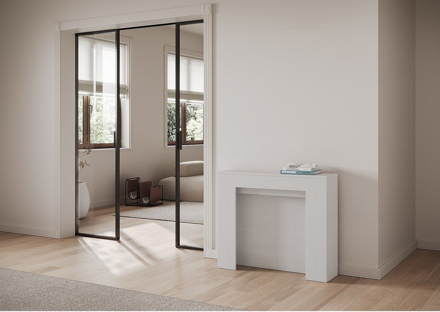 ITAMOBY Consola extensible 90x25/211 cm Kiba fresno blanco extensiones internas