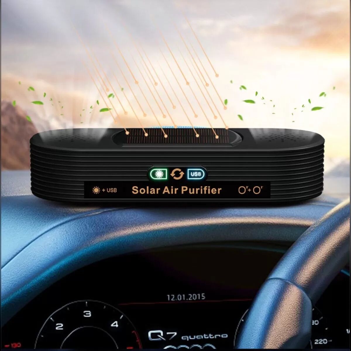 INF Solar Doppelkern Auto-Luftreiniger — Plasma, Negativionen & Aktivierter Sauerstoff, USB/Solarbetrieb