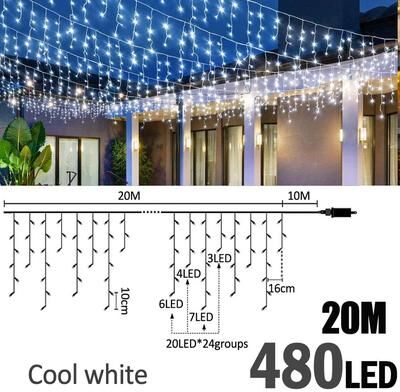 Uplift Picks FrostGlow LED Icicle Lights Waterproof Christmas Curtain Lights cool White (480 Led) us Plug