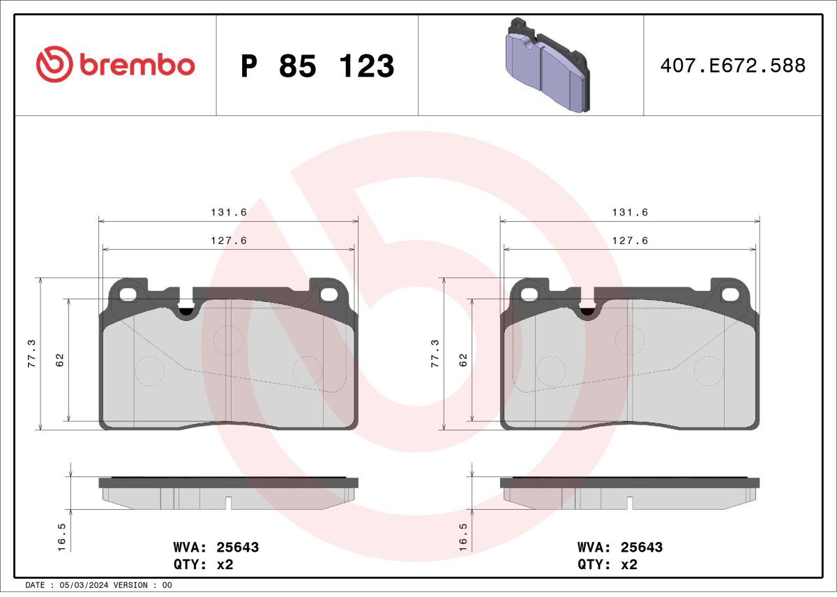 Bremsbelagsatz BREMBO P 85 123