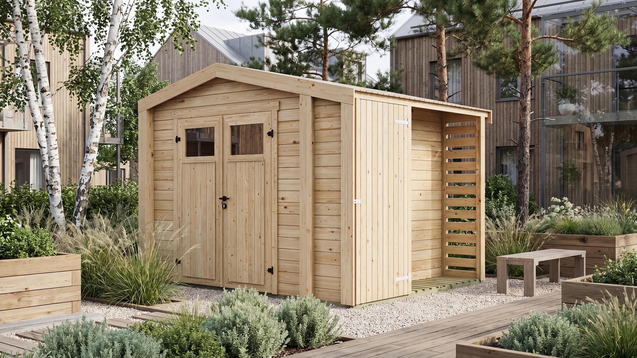 Gartenhaus Killarney, 250x250cm, Naturbelassen, 28mm, Regal Holzlager
