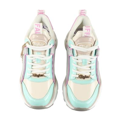 Trainingsschuh BUFFALO "Buffalo BINARY GLAM", Damen, Gr. 39, grau, aqua, pink, Polyurethan, Schuhe