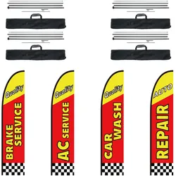 VEVOR Werbefahne mit Federn für Autoreparaturen mit Mastsatz, Werbefahnen für Unternehmen im Außenbereich, inkl. 4 Bannerfahnen, 4 Masten, 4 Bodenpfählen, Swooper-Fahnen für Unternehmen 5 m