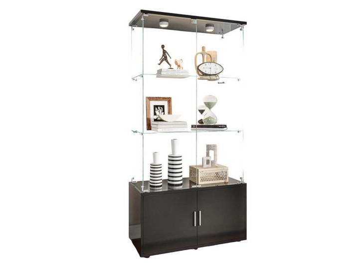 Shopentra Glasvitrine Schwarz LED 78x35x164 cm, Glas, 35x164x78.51 cm, Esszimmer, Vitrinen, Vitrinenschränke
