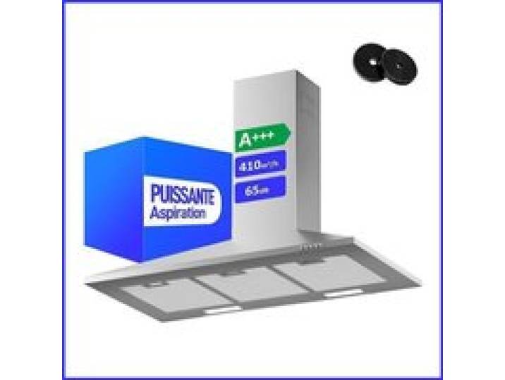 Hotte Aspirante Levivo 90cm 410m³/h A+++ Évacuation & Recyclage Filtre à Charbon Argent