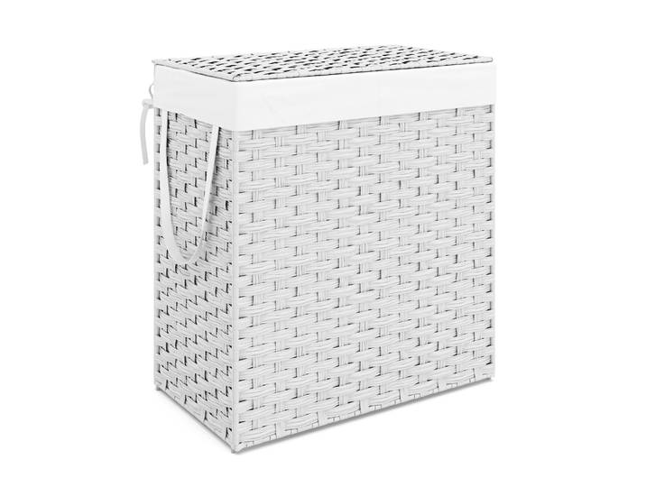 Wäschekorb Rattan mit Deckel 2 Fächer 110L weiss