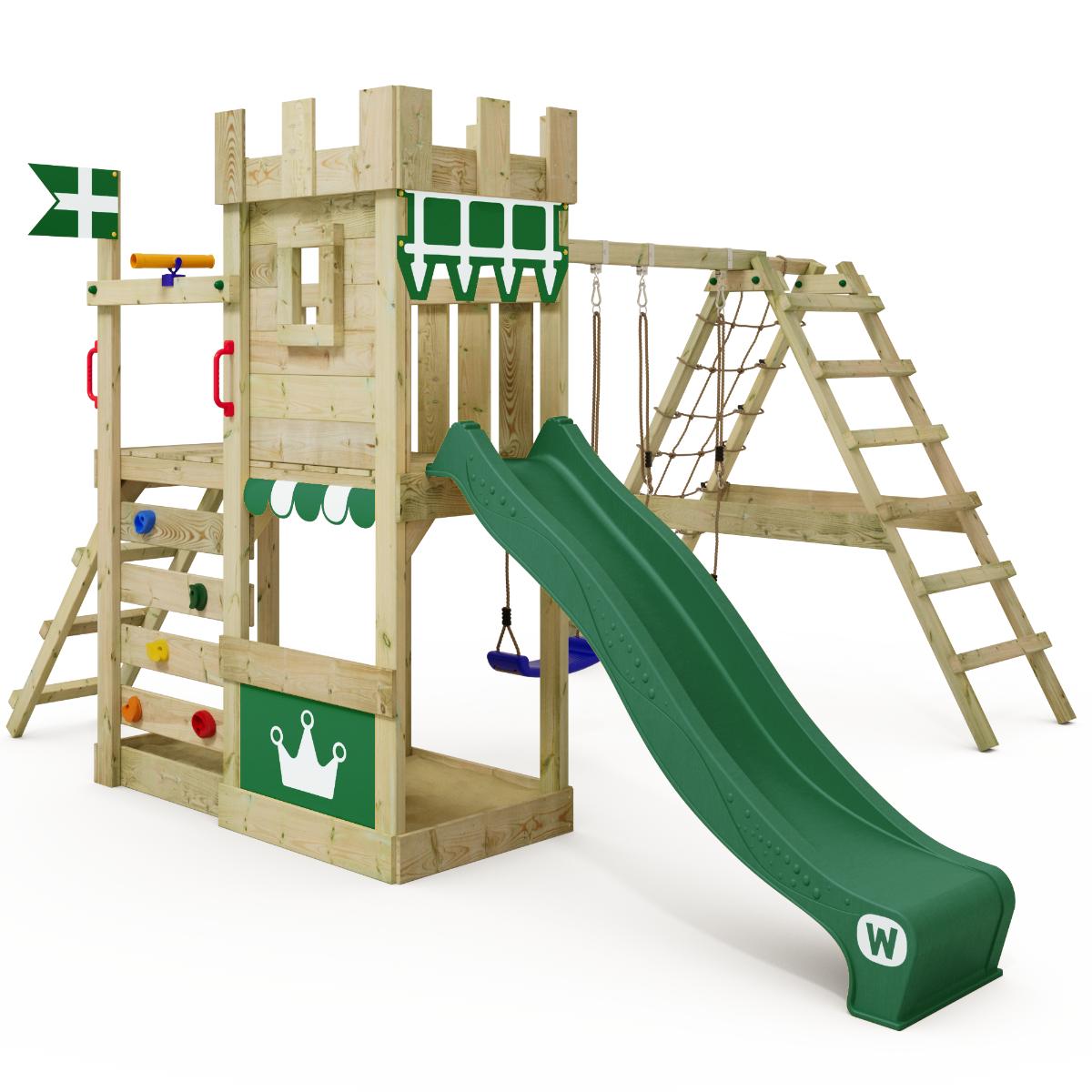 Spielturm RoyalFlyer mit Rutsche - Massivholz Kletterturm Garten mit Kletteranbau & Sandkasten für Kinder - Langlebiger Abenteuerspielplatz - Wickey