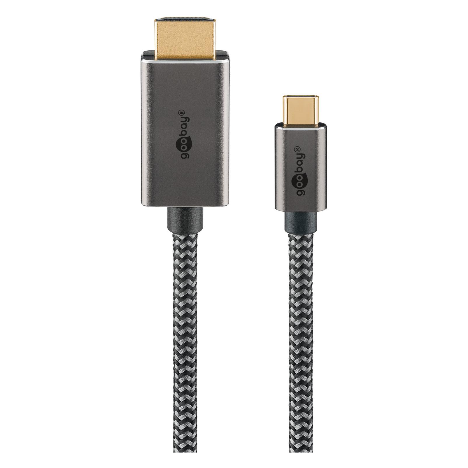Goobay USB-C-auf-HDMI-Textilkabel 4K @ 60 Hz, 3 m, schwarzsilber (75701)