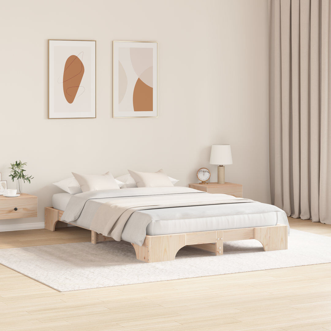 17 Stories Bed Frame Solid Pine Wood Natural Double (4'6)