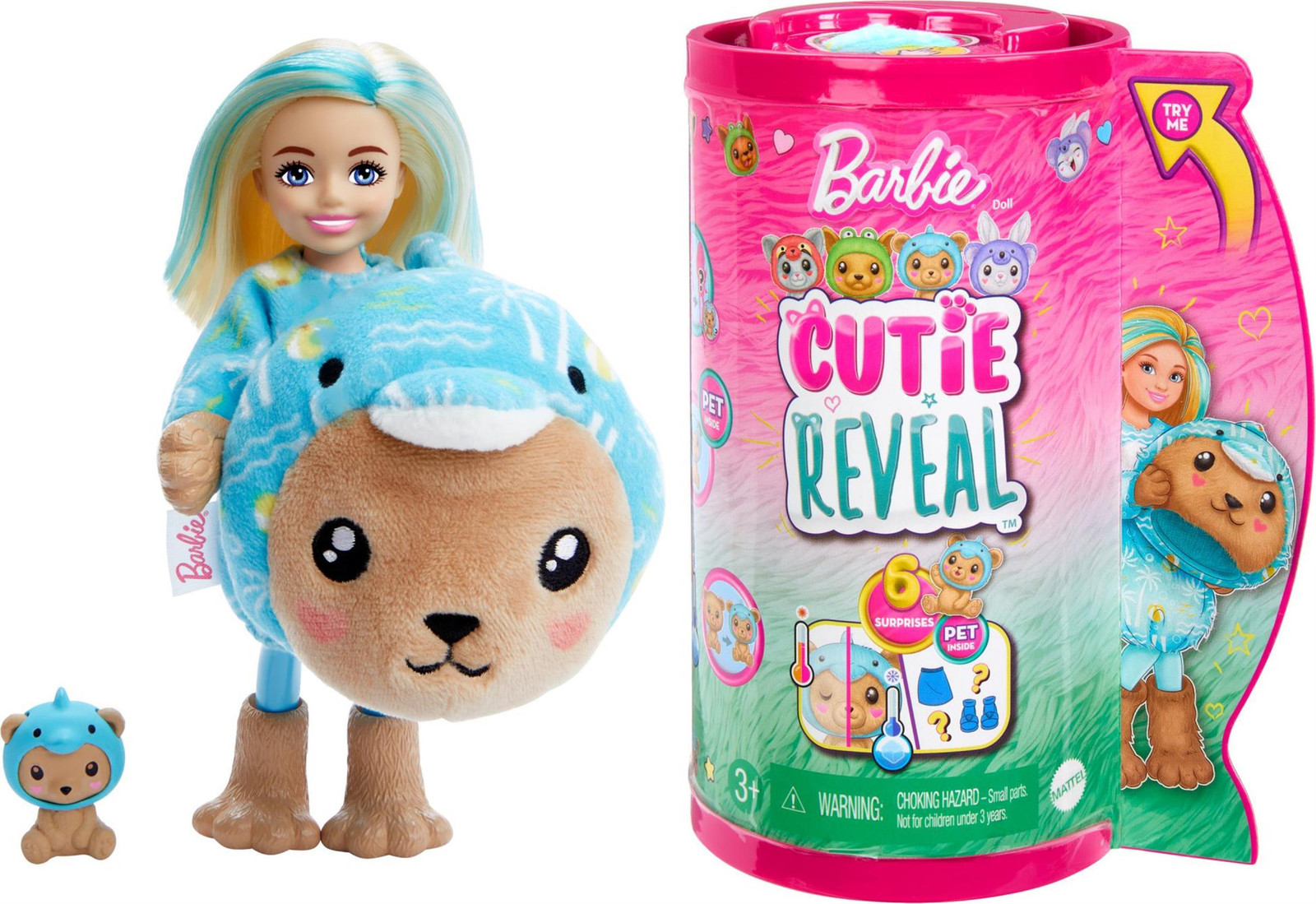 Barbie Cutie Reveal Chelsea Kostuum Collectie met Knuffeldiertjes Teddy en Dolfijn