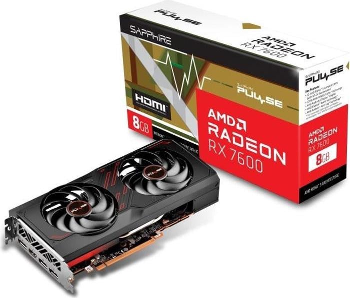 Sapphire Pulse AMD Radeon RX 7600 Gaming Grafische Kaart, 8GB GDDR6, HDMI, Triple DisplayPort, DirectX 12, VR-geschikt