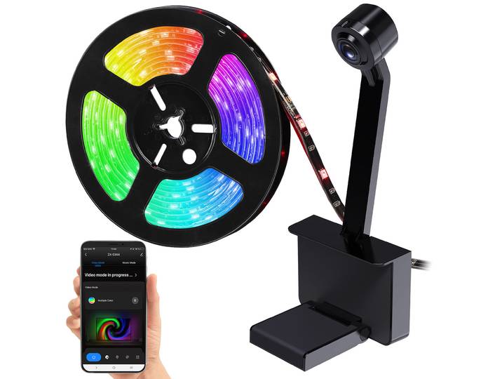 TV-Hintergrundbeleuchtung mit Kamera, RGB-IC-LEDs, WLAN, App, 55-65