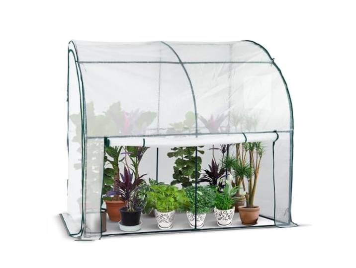 VOUNOT® Serre de Jardin en Toutes Saisons Serre d'hivernage Adossée Murale Adossée pour Légumes Plantes Fleurs avec Bâche PE 135g/m2 Serre a Tomate pour Balcon Terrase Jardin 200x100x180cm Blanc