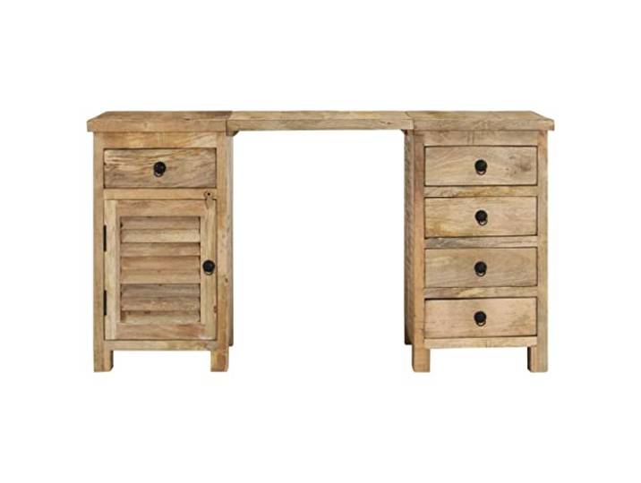 KPOTUERTU Massivholz Schreibtisch mit 5 Schubladen und Schrank, 140x50x77 cm, aus Mangoholz im Vintage-Stil, abnehmbare Tischplatte für Umwandlung in Zwei Beistellschränke, stabil