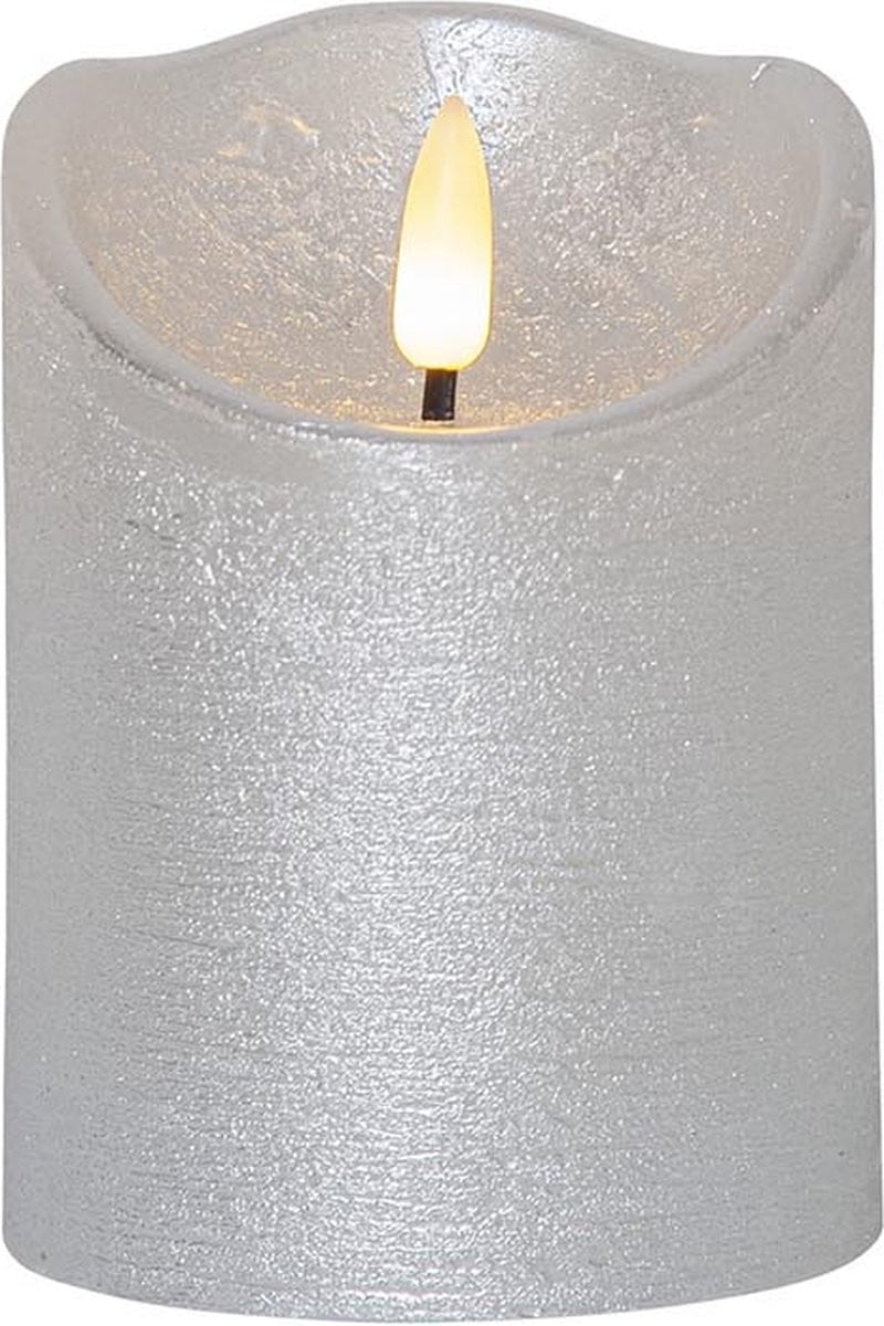 Star Trading LED echte waskaars Flamme Rustic, warm wit flikkerend, zilver, H 10 cm, Ø 7,5 cm