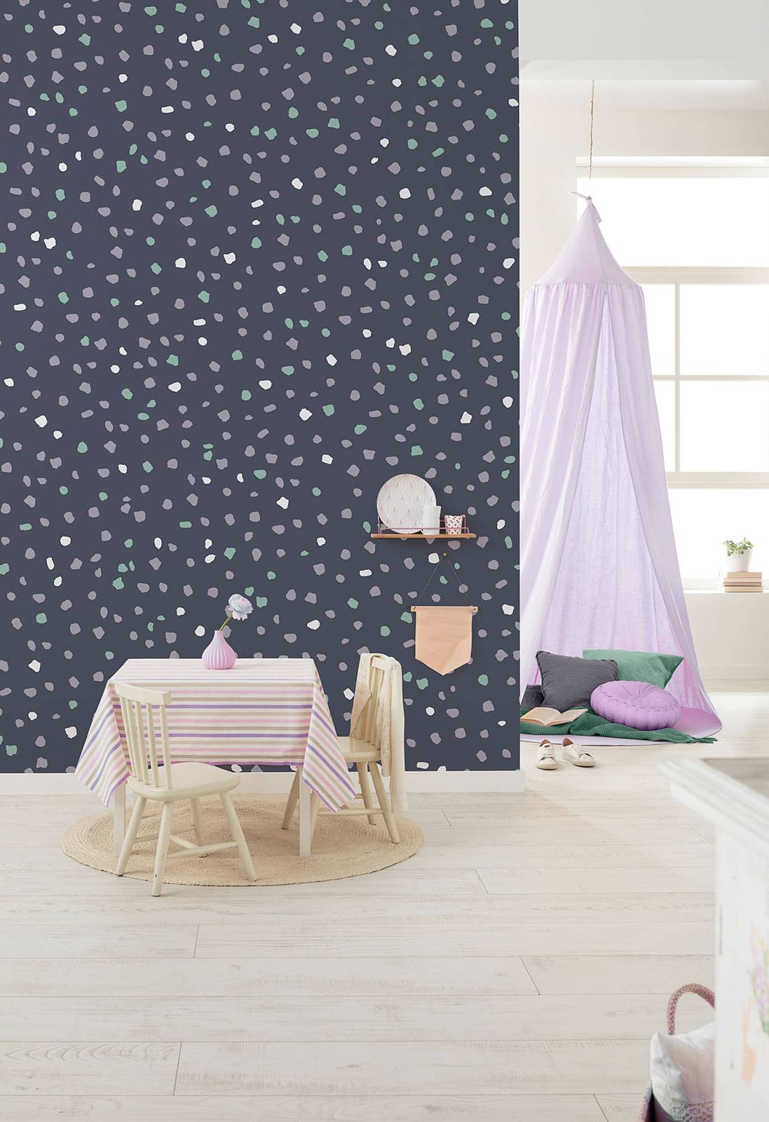 home24 Vlies-fotobehang Dotty Dance, Multicolour/Blauw, Breedte: 200 cm, Hoogte: 250 cm