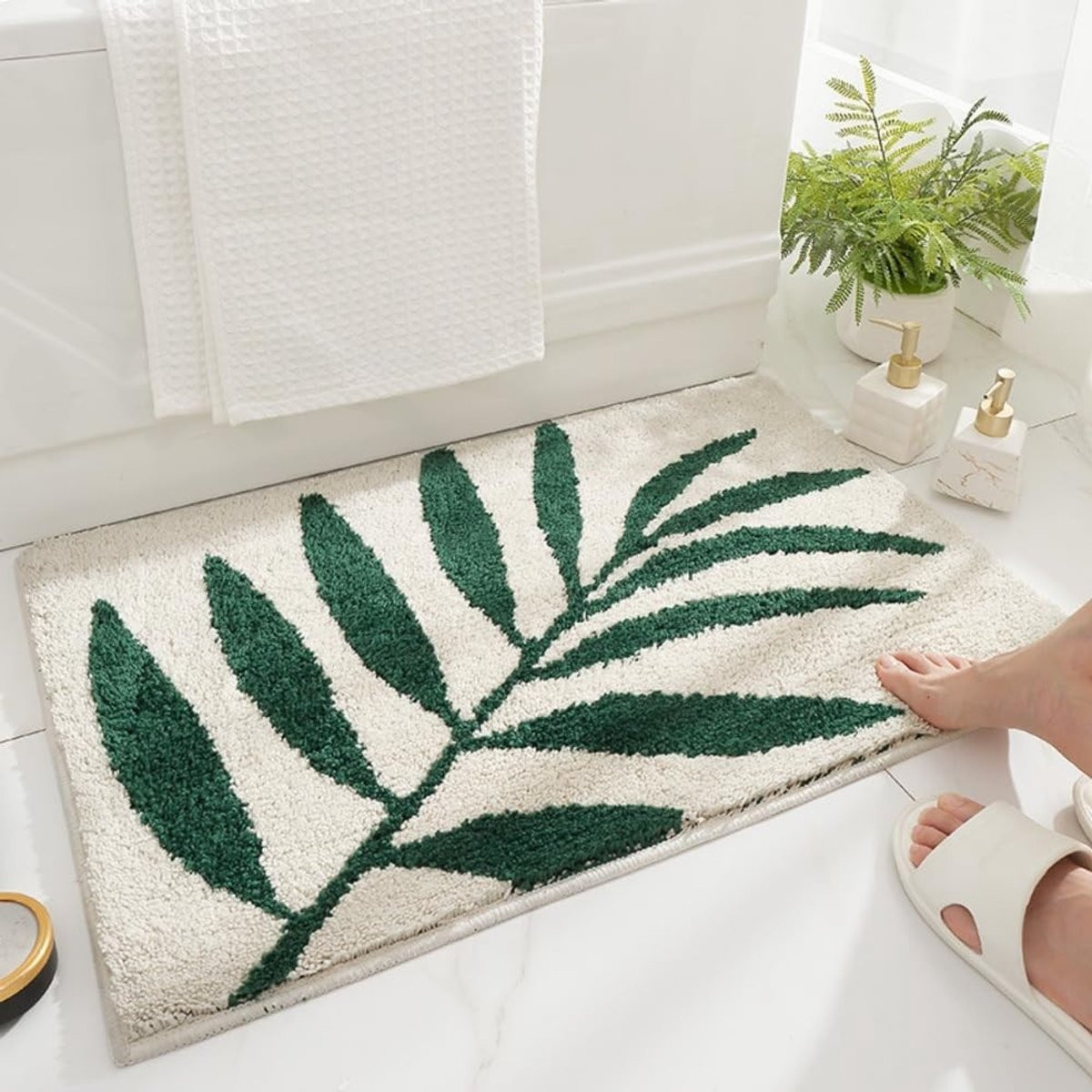 Omgoods Super Zachte Badmat met Botanisch Patroon, Machinewasbaar