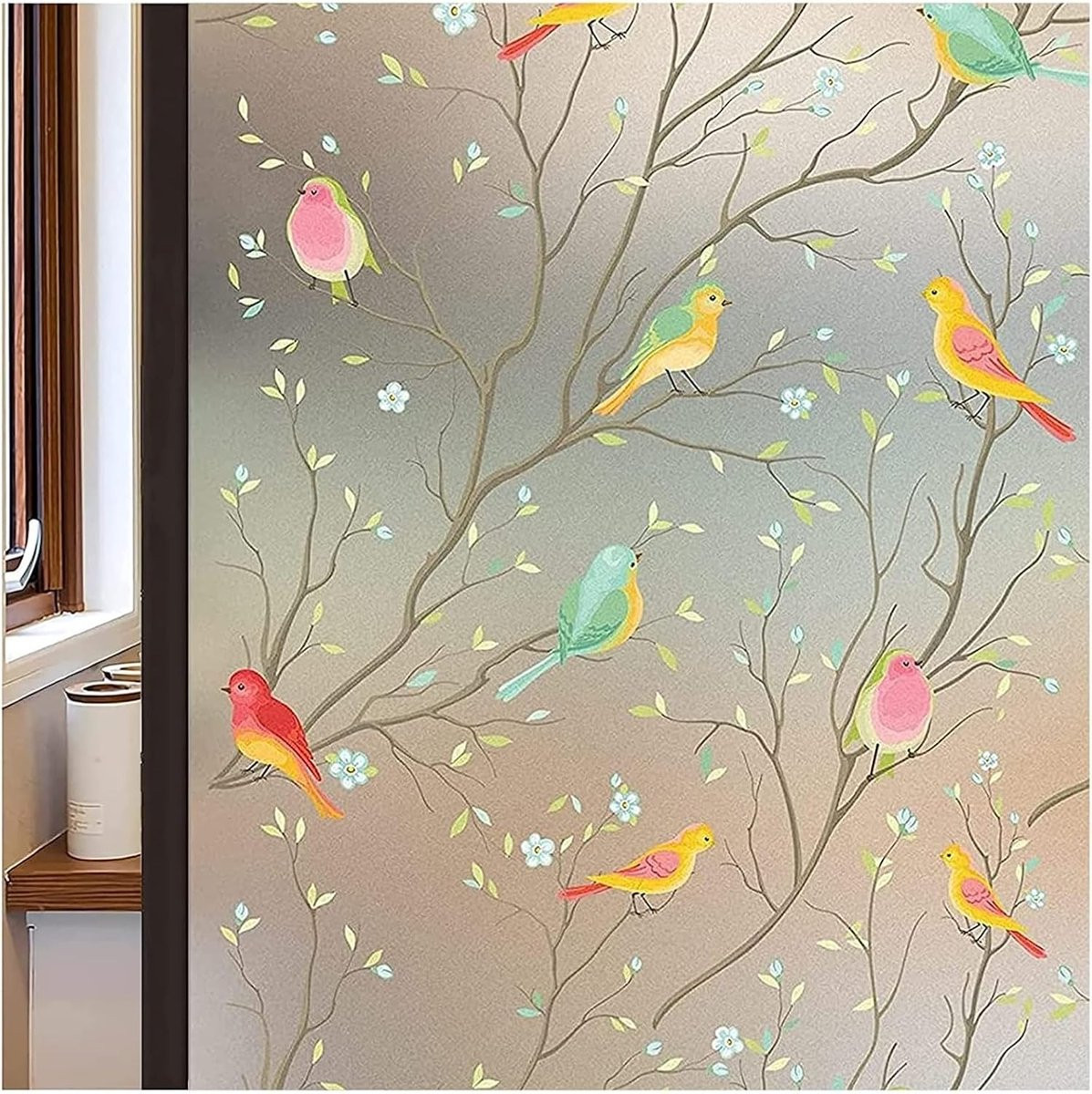 Raamfolie Glas-in-lood Decoratieve Sticker Beige - 30 x 100 cm