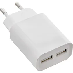 InLine USB Ladegerät DUO, Netzteil 2-fach, 100-240V zu 5V/2.1A, weiß