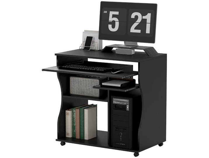 HOMCOM Computertisch Schreibtisch Bürotisch mit Rollen BP-Platte Schwarz