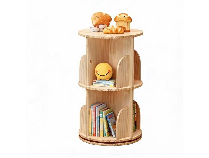 JoyGarden Bibliothèque colonne rotative 360° en bois massif (pin) - 2 niveaux - Étagère tour autoportante - Protection anti-chute