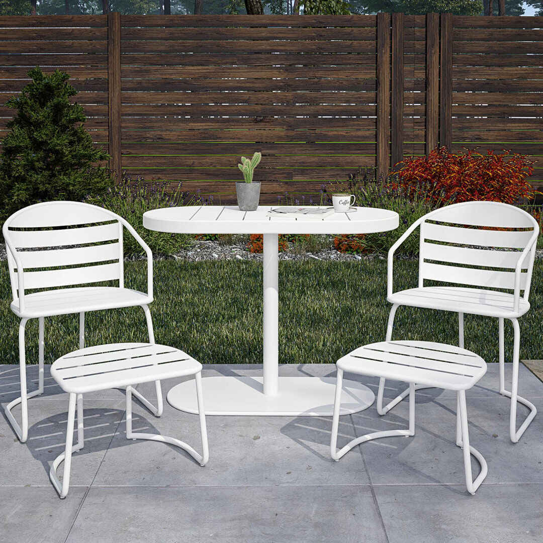 Wade Logan 4 - Person Patio Dining Set Oval Table White 4