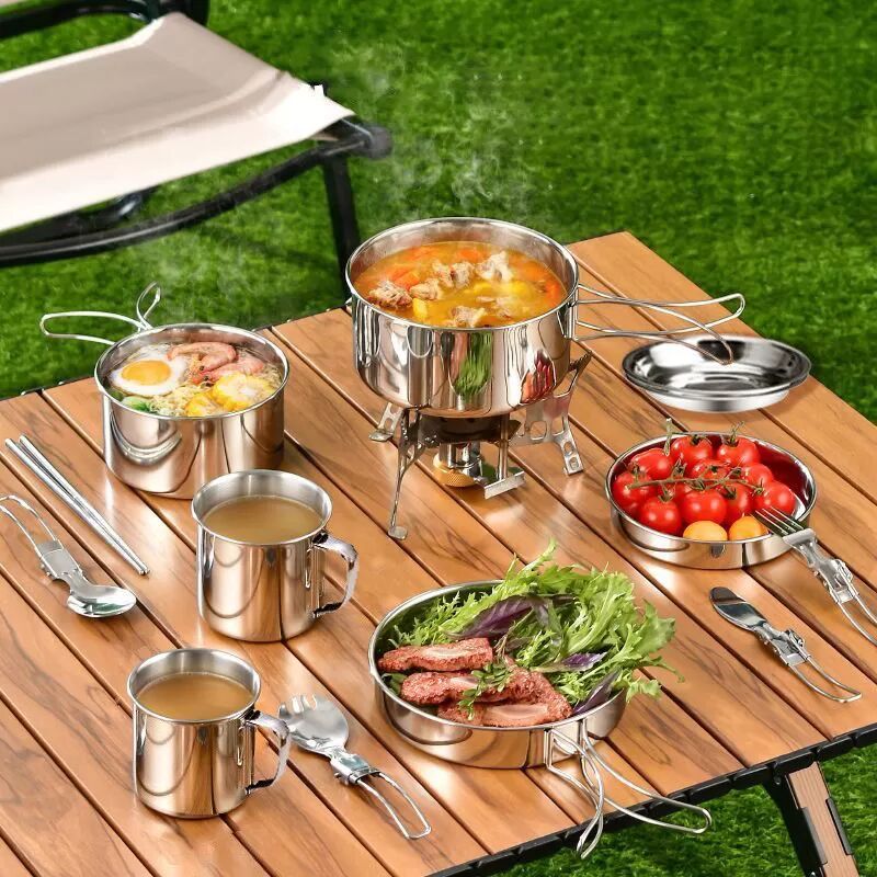 INF 8-teiliges Outdoor-Kochgeschirr-Set aus Edelstahl