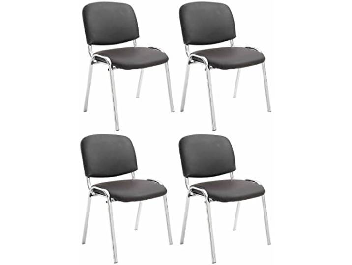 CLP 4er Set Stühle Ken Chrom Kunstleder I Gepolsterte Sitze I Stapelbar, Farbe: braun