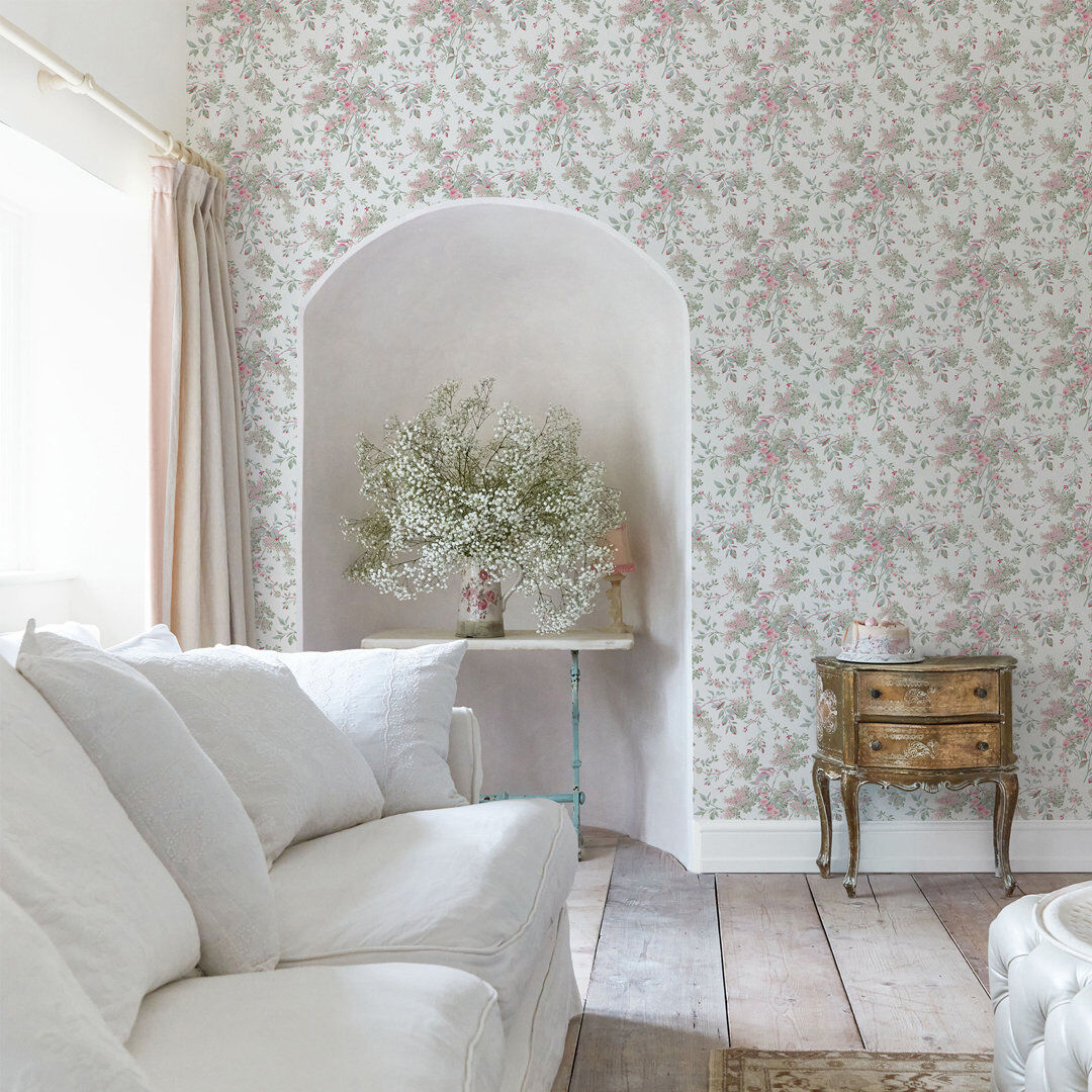 Shabby Chic by Rachel Ashwell by Rachel Ashwell Chelsea Floral 10m x 52cm Wallpaper Roll White 100cm L